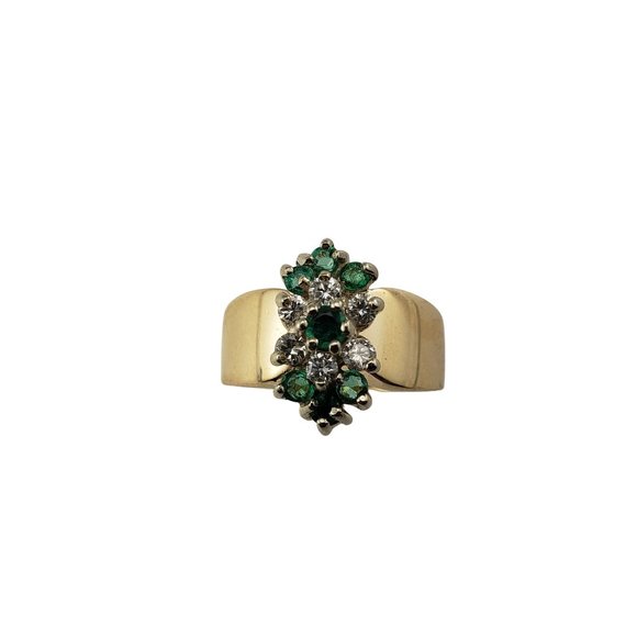 Vintage 14 Karat Yellow Gold Diamond and Natural Emerald Ring Size 6.25 #10565 - Picture 1 of 8